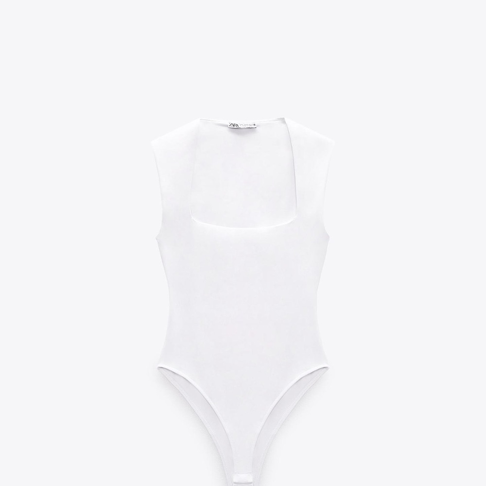 Zara Square Neck Bodysuit Classic White Top L New